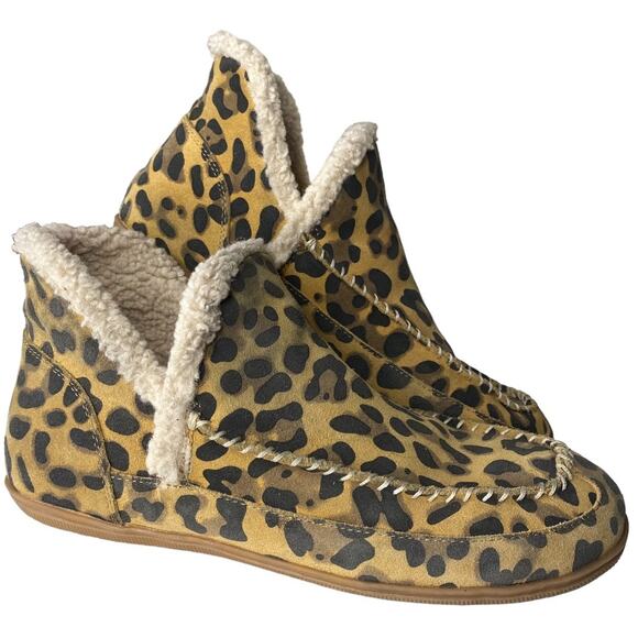 Blondo Leopard Print Booties Womens 9 Leather Faux Fur Waterproof Boho Cozycore - Picture 1 of 9